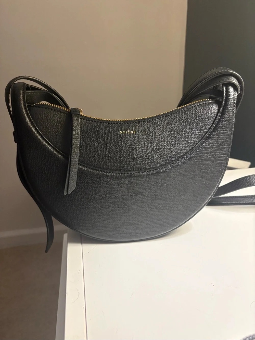 Polene Black Crescent Crossbody Bag